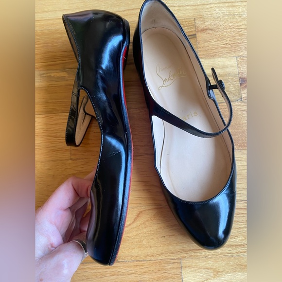 Christian Louboutin Shiny Black Ballet Flat Mary Jane sz 37 - Picture 3 of 6